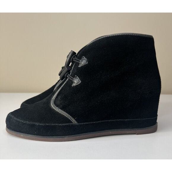 Anthropologie 80%20 Hidden Wedge Ankle Bootie Womens 10 Black Suede Toggle - Picture 1 of 13